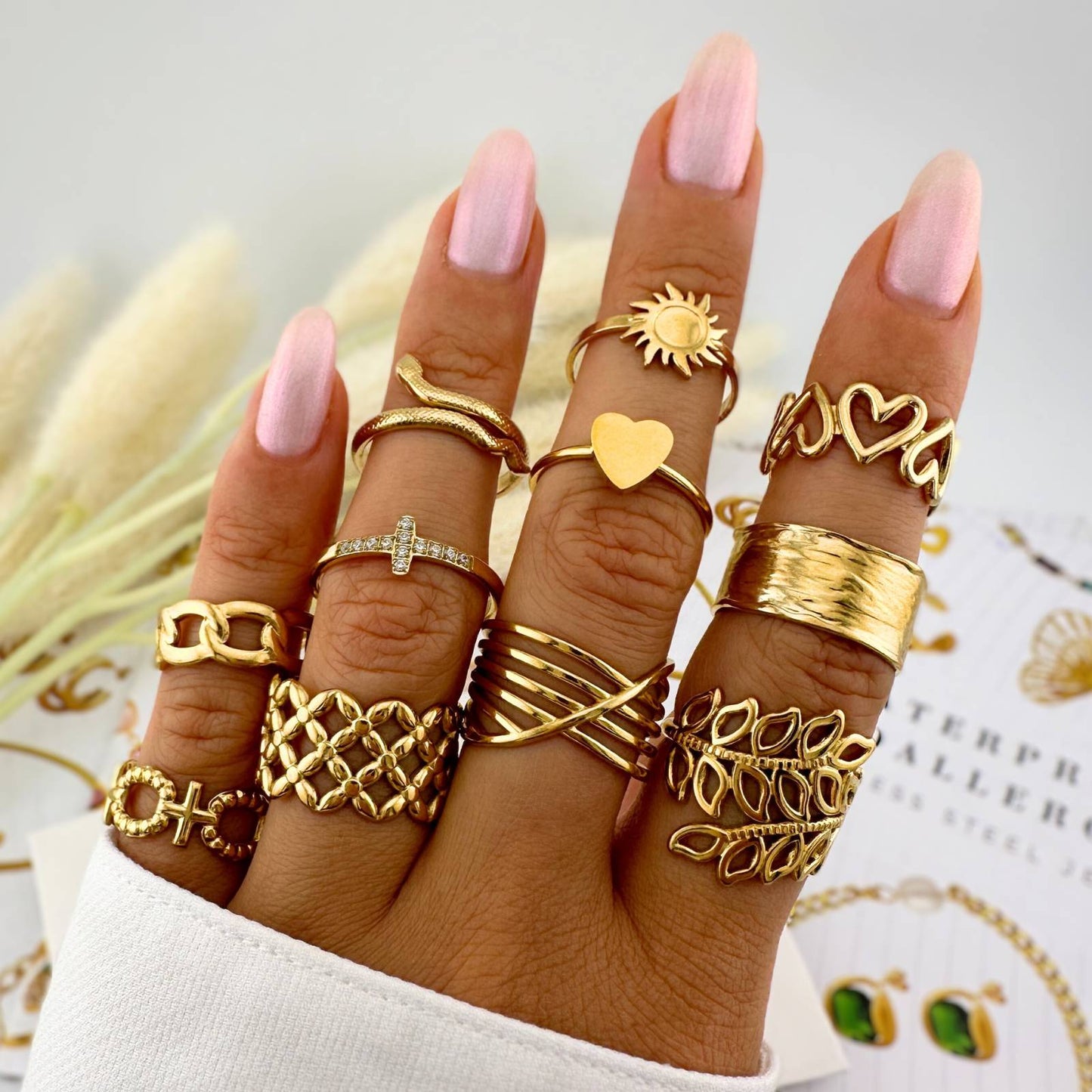 18K gold plated Stainless steel Heart finger ring, Intensity