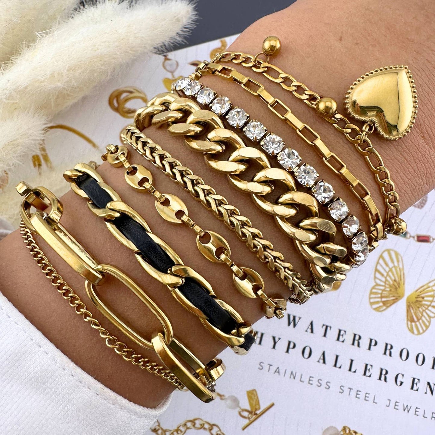 18K gold plated Stainless steel Hearts bracelet, Intensity