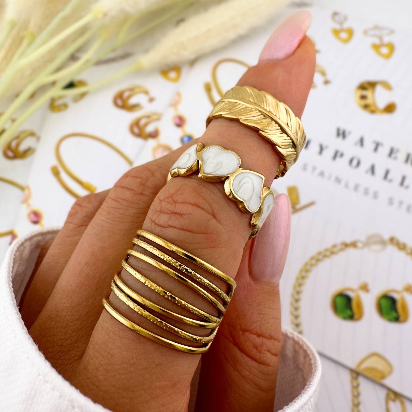 18K gold plated Stainless steel Heart finger ring, Intensity
