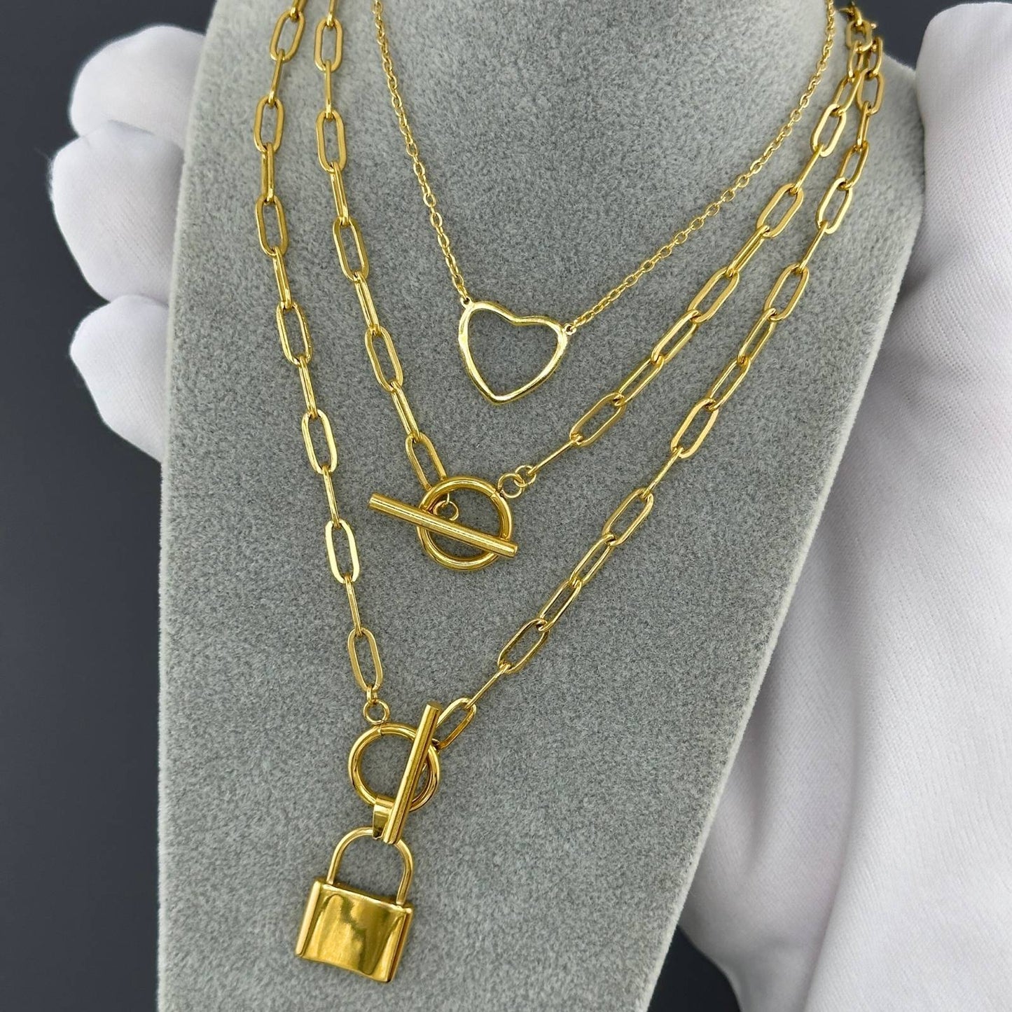 18K gold plated Stainless steel Lock necklace, Intensity