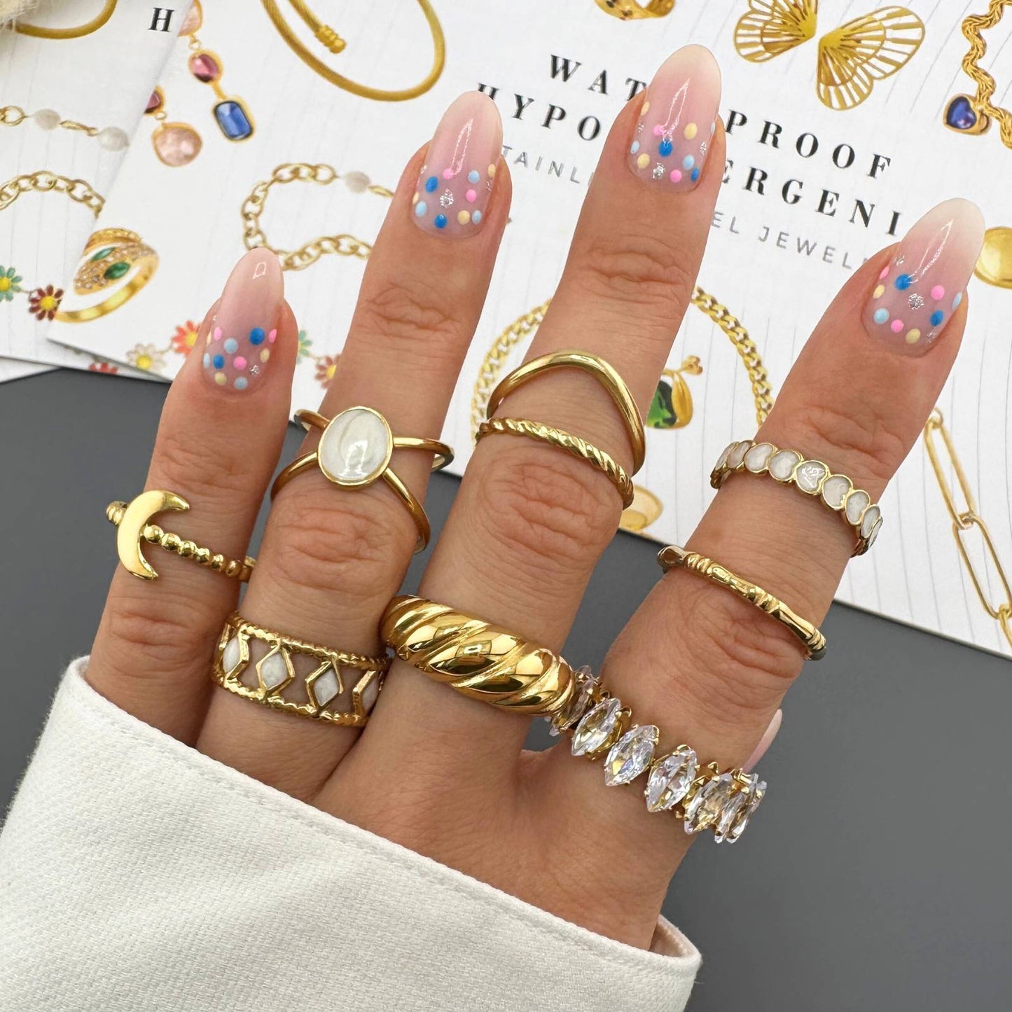 18K gold plated Stainless steel Hearts finger ring, Intensity