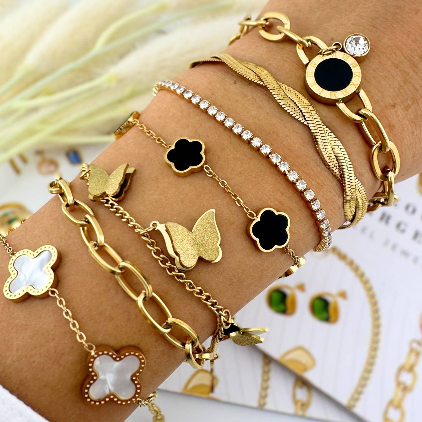 18K gold plated Stainless steel Butterflies bracelet, Intensity